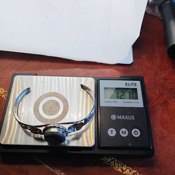 Mexican Silver Abalone Shell Cuff Bracelet Flower Leaf Setting Handmade 12.7g - Picture 7 of 7